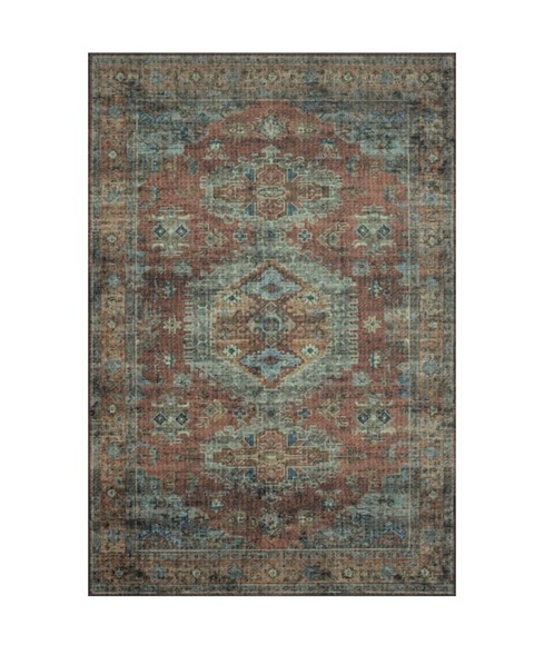 LOLOI II Skye Terracotta/Sky 5 ft. x 7 ft. 6 in. Traditional Polyester Pile Area